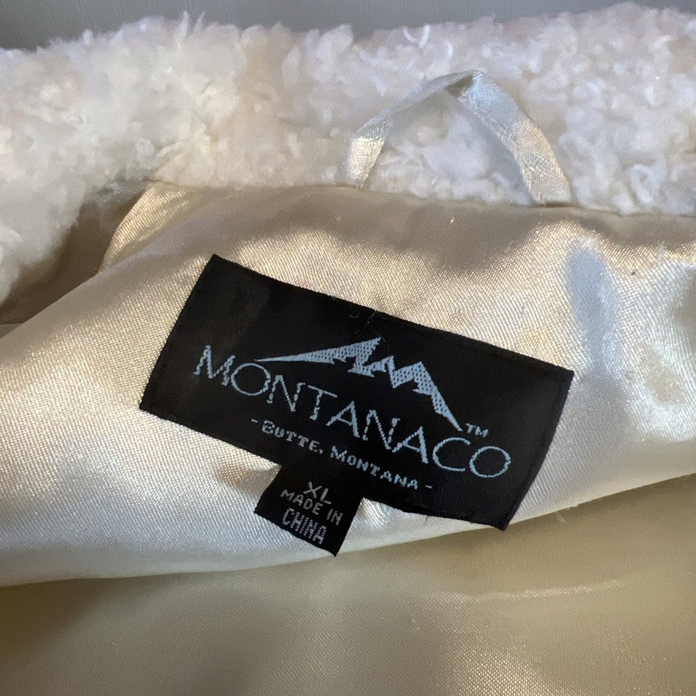 Montanaco Cream Faux Shearling Teddy Coat XL White Curly Fleece Jacket Notched - Picture 5 of 9